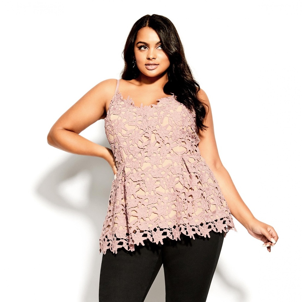 City Chic Plus Size So Fancy Lace Peplum Top in Deep Blush
